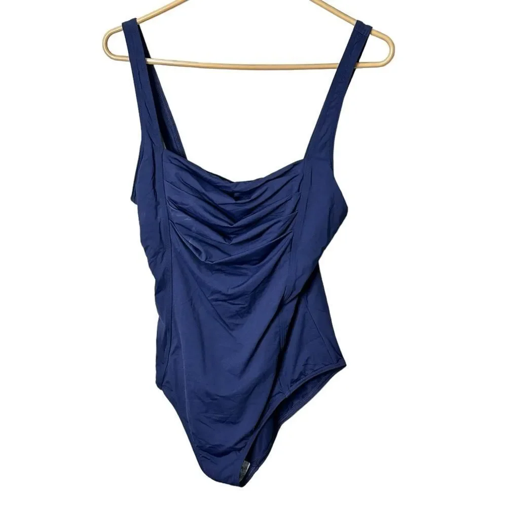 Calvin Klein  Shirred Neck One-Piece Swimsuit Navy Slimming  Size 12